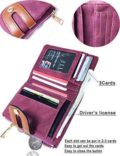 AOXONEL Women's Rfid Small Bifold Leather Wallet Ladies Mini Zipper Coin Purse id card Pocket,Slim Compact Thin (Purple) - Image 2