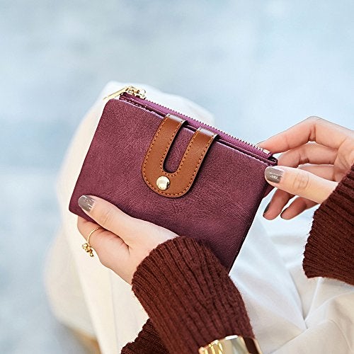 AOXONEL Women's Rfid Small Bifold Leather Wallet Ladies Mini Zipper Coin Purse id card Pocket,Slim Compact Thin (Purple) - Image 3
