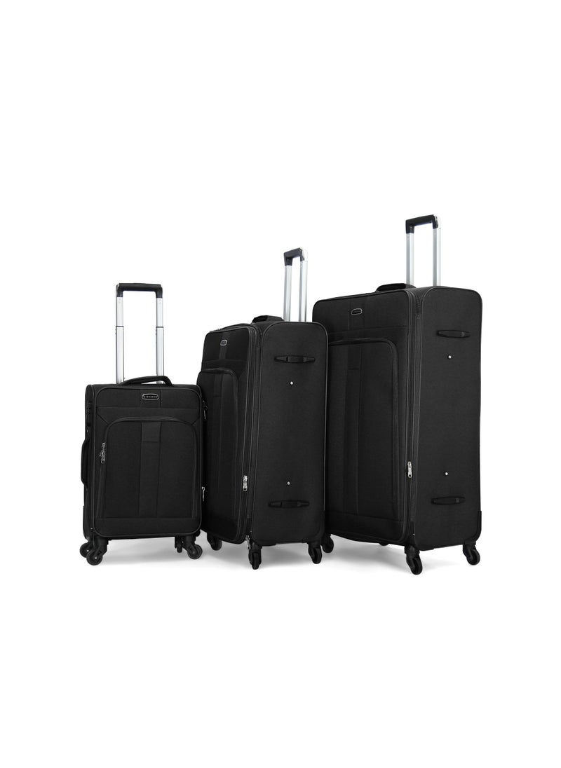 GIORDANO Giordano Trolley Bags 3 PCS Set Softside Spinners,Black  - Image 1