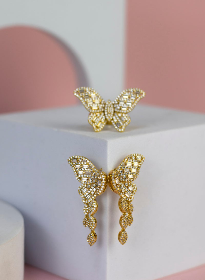 إكسسوارات آر. سي. إي طقم مجوهرات الفراشة المبهرة، مكون من 4 قطع: عقد وأقراط وخاتم وسوار من الزركون الذهبي - Image 2