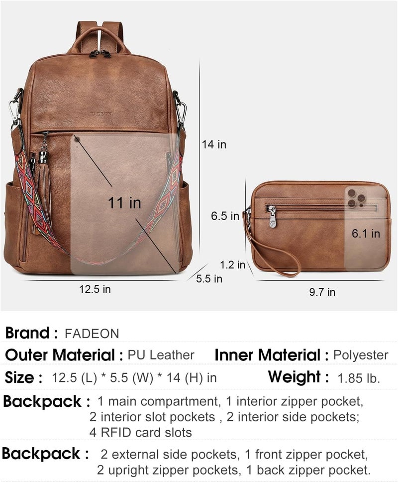 FADEON Leather Backpack Purse for Women Designer Travel Backpack Purses PU Fashion Ladies Shoulder Bag with Tassel - Image 3
