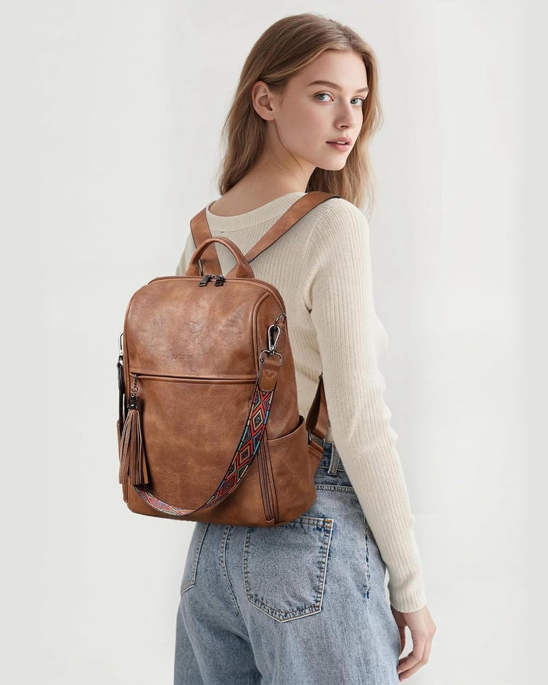 FADEON Leather Backpack Purse for Women Designer Travel Backpack Purses PU Fashion Ladies Shoulder Bag with Tassel - Image 2