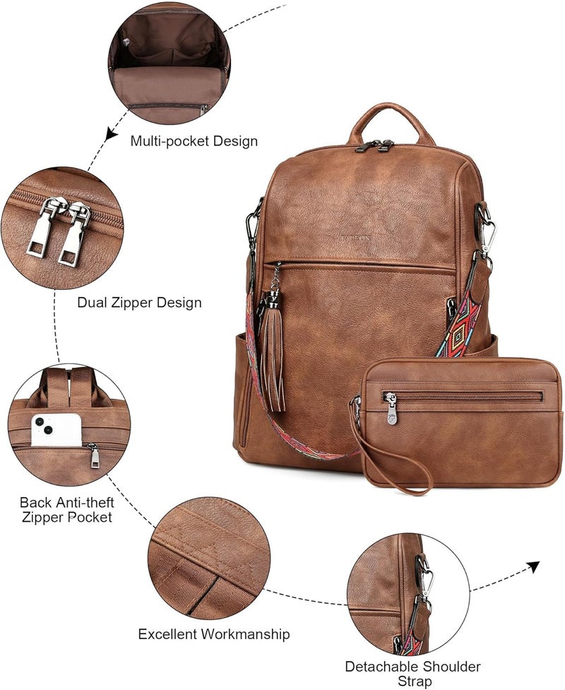 FADEON Leather Backpack Purse for Women Designer Travel Backpack Purses PU Fashion Ladies Shoulder Bag with Tassel - Image 5