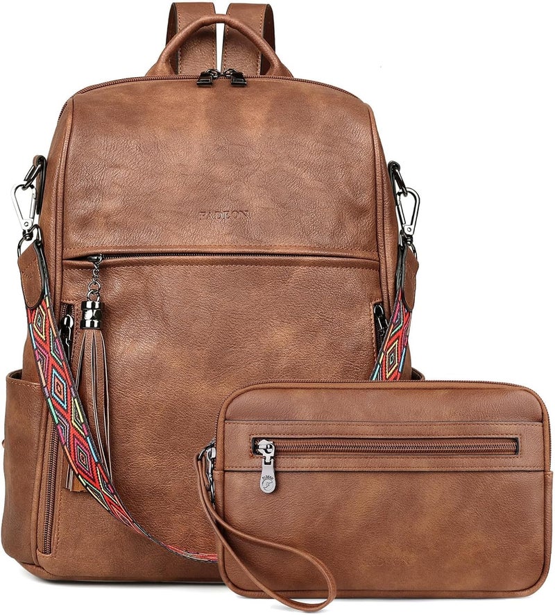 FADEON Leather Backpack Purse for Women Designer Travel Backpack Purses PU Fashion Ladies Shoulder Bag with Tassel - Image 1