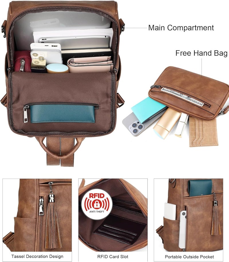 FADEON Leather Backpack Purse for Women Designer Travel Backpack Purses PU Fashion Ladies Shoulder Bag with Tassel - Image 4