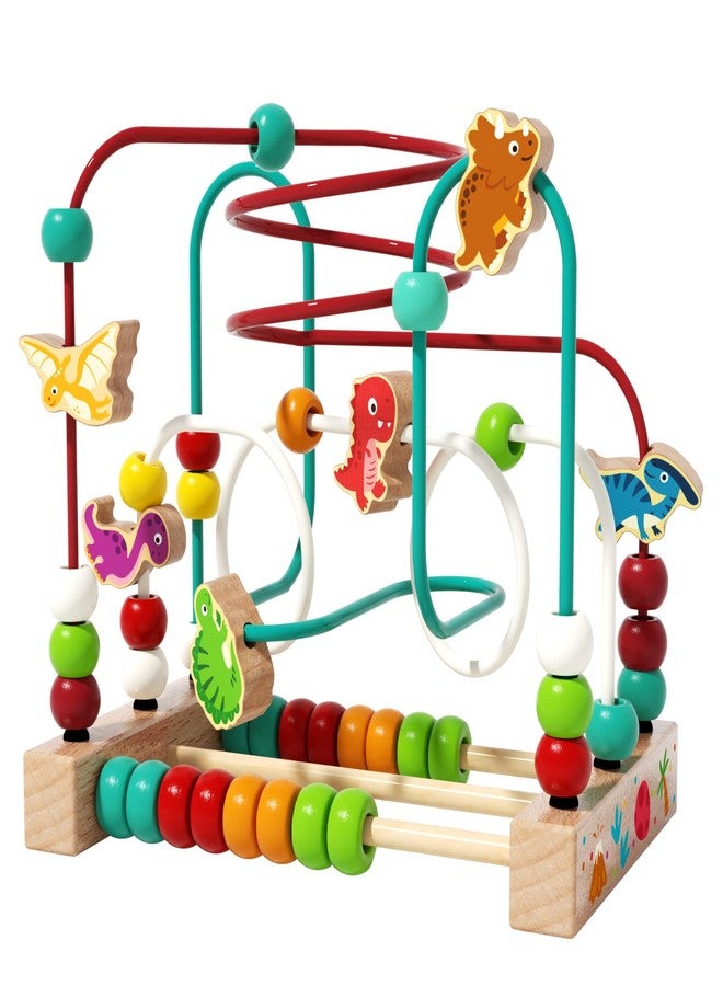 edutree Wooden Bead Maze Roller Coaster Toys for Toddlers, Dinosaur Colorful Shape Montessori Toys for 2-3 Year Old, Educational Learning Counting Toy for Baby Kids, Gift for Girls Boys - Image 1