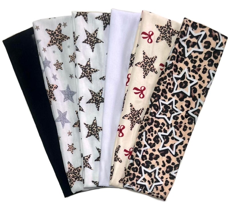 TERSE Leopard Headbands for Women Y2K Accessories: Trendy Women Head Bands with Cute Bow Star Cheetah Print, Stretchy Hair Bands 6PCS - Image 1