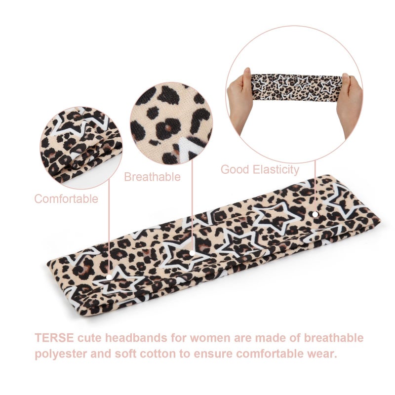 TERSE Leopard Headbands for Women Y2K Accessories: Trendy Women Head Bands with Cute Bow Star Cheetah Print, Stretchy Hair Bands 6PCS - Image 3