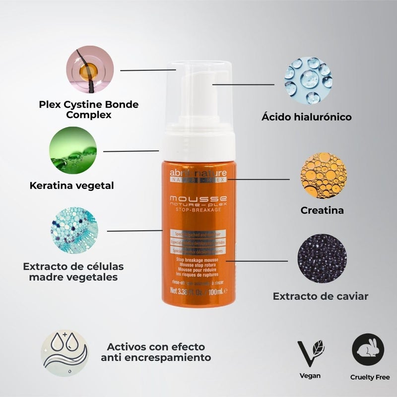 abril et nature - Nature Plex, STOP Breakage - Professional Foam for Damaged or Chemically Treated Hair - Repairing Mousse - Before and After Technical Treatments - 100 ml - Image 5