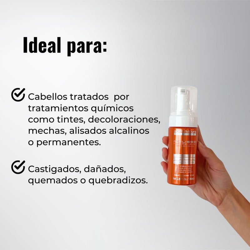 abril et nature - Nature Plex, STOP Breakage - Professional Foam for Damaged or Chemically Treated Hair - Repairing Mousse - Before and After Technical Treatments - 100 ml - Image 4