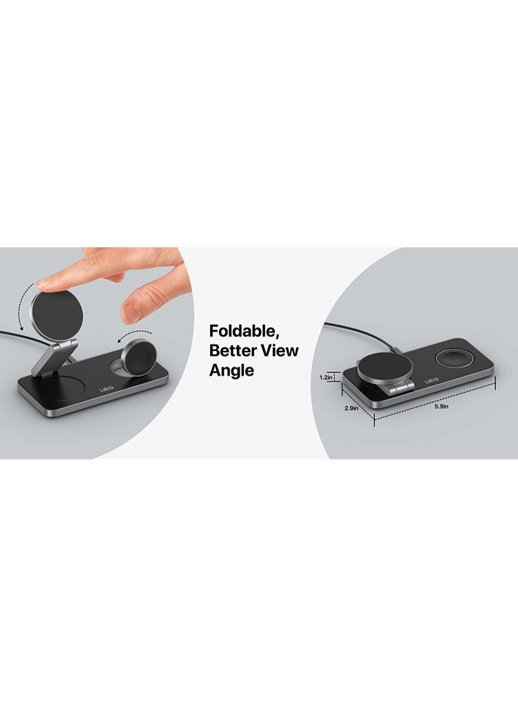 3-in-1 15W Wireless Charger Station – Fast Charging Pad for iPhone 17 16 15 14 Pro Max, Apple Watch Ultra/Series, AirPods | Compatible with Samsung Galaxy | Portable Foldable Desk Charging Dock - Image 2