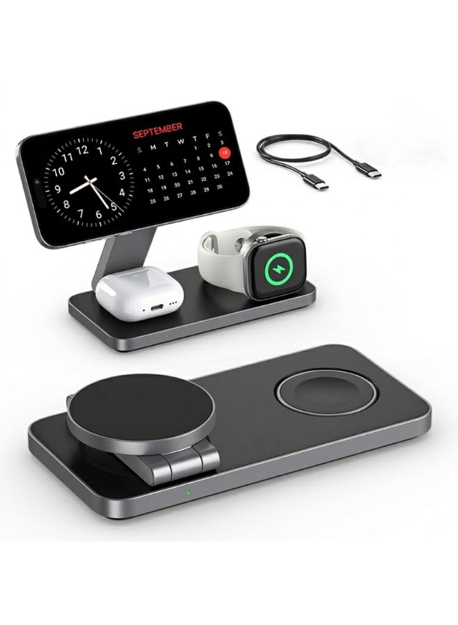 3-in-1 15W Wireless Charger Station – Fast Charging Pad for iPhone 17 16 15 14 Pro Max, Apple Watch Ultra/Series, AirPods | Compatible with Samsung Galaxy | Portable Foldable Desk Charging Dock - Image 1