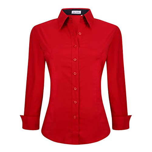 Alex Vando Womens Dress Shirts Wrinkle Free Regular Fit Long Sleeve Stretch Work Shirt,Red,M - Image 5