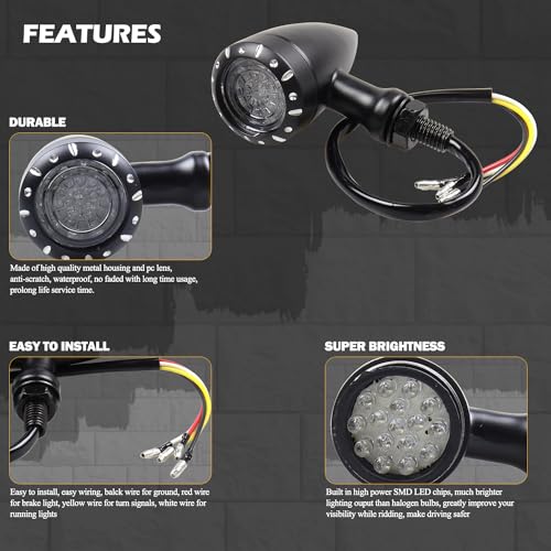 MotoParAcc Universal Motorcycle Rear LED Turn Signals 12V Brake Tail Lights Running Lights for Harley Sportster Iron 1200 Softail Yamaha Victory Kawasaki Suzuki Chopper Bobber - Image 4