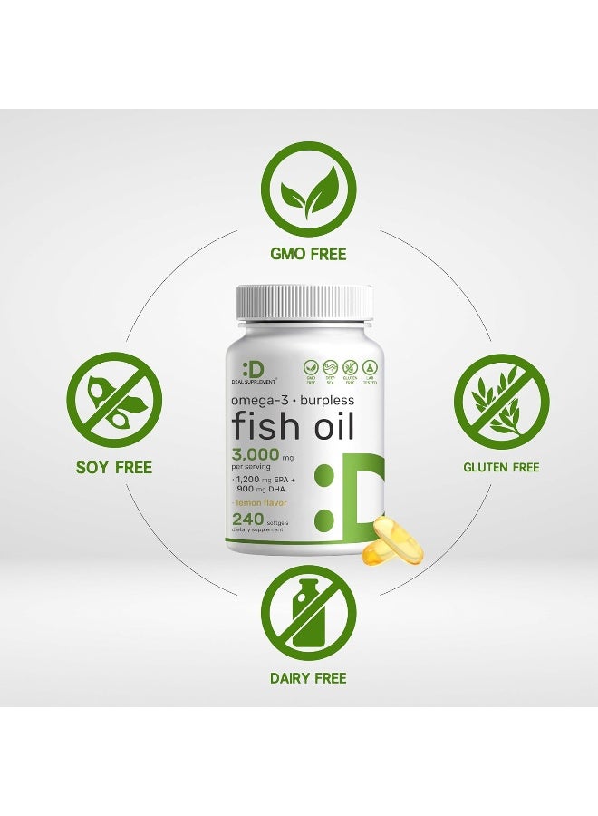 DEAL SUPPLEMENT Omega 3 Fish Oil Supplements, 3,000Mg Per Serving, 240 Softgels – Epa 1,200Mg + Dha 900Mg – Burpless Pills, Lemon Flavored, Wild Caught – Brain & Heart Support – Mercury Free, Non-Gmo - Image 3