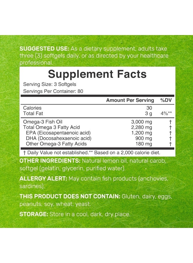 DEAL SUPPLEMENT Omega 3 Fish Oil Supplements, 3,000Mg Per Serving, 240 Softgels – Epa 1,200Mg + Dha 900Mg – Burpless Pills, Lemon Flavored, Wild Caught – Brain & Heart Support – Mercury Free, Non-Gmo - Image 2