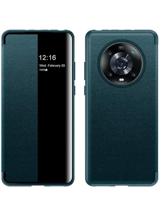 erorex Case For Honor Magic 4 Pro 5G Luxury Window View Flip Leather Case Stand Full Protection Soft Shell Magnetic Leather Shell Phone Cover For Magic 4 Pro Magic 4 Pro 5G Green - Image 1