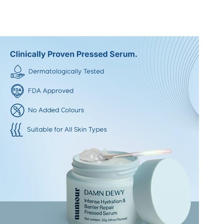 Numour Damn Dewy | Intense Hydration & Barrier Repair Pressed Serum 30g |Hydrating Pressed Serum | 11% Hydration Actives | For all Skin type | Men & Women - Image 4