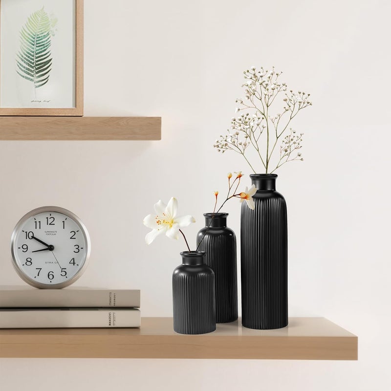 GUKJOB Small Black Ceramic Vase Set of 3, Boho Modern Black Flower Vase Room Decor, Farmhouse Decor, Vases for Your Kitchen, Bathroom, Bedroom, Living Room, Office&Shelf Centerpiece Table Decorations - Image 4