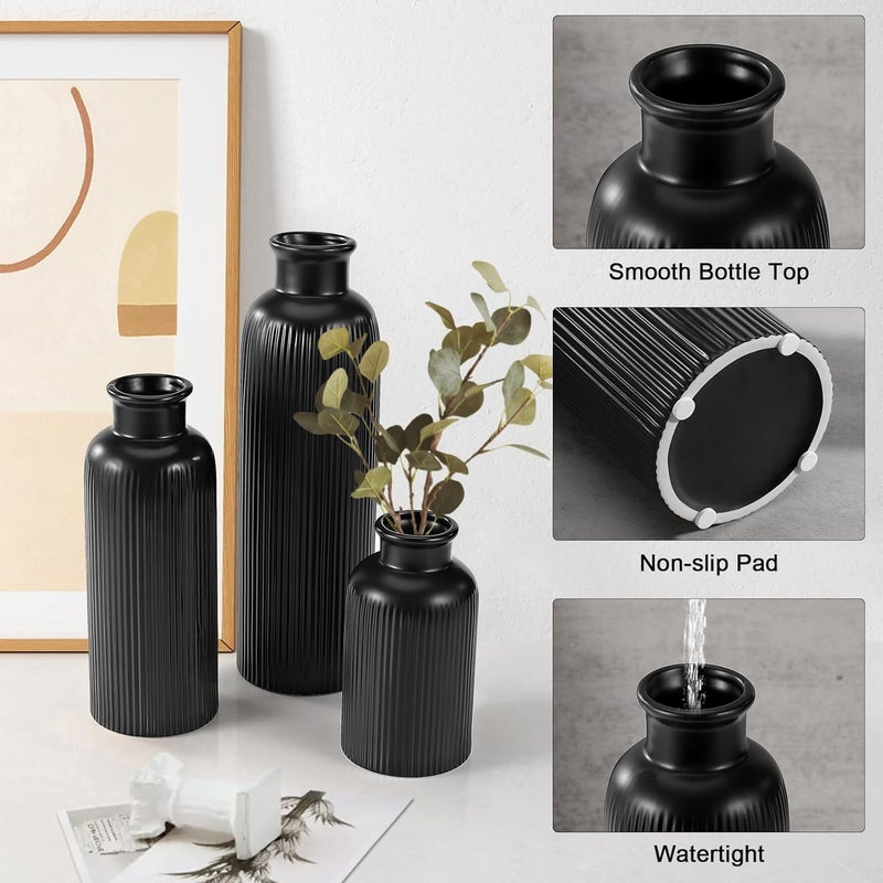 GUKJOB Small Black Ceramic Vase Set of 3, Boho Modern Black Flower Vase Room Decor, Farmhouse Decor, Vases for Your Kitchen, Bathroom, Bedroom, Living Room, Office&Shelf Centerpiece Table Decorations - Image 5