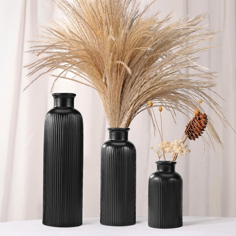 GUKJOB Small Black Ceramic Vase Set of 3, Boho Modern Black Flower Vase Room Decor, Farmhouse Decor, Vases for Your Kitchen, Bathroom, Bedroom, Living Room, Office&Shelf Centerpiece Table Decorations - Image 3