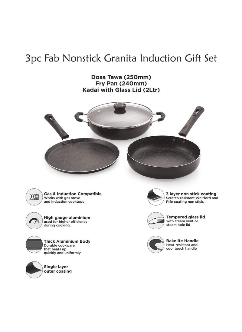 ANJALI - Anjali Fab Nonstick Granita Induction 3 Pcs Gift Set, Black - Image 1