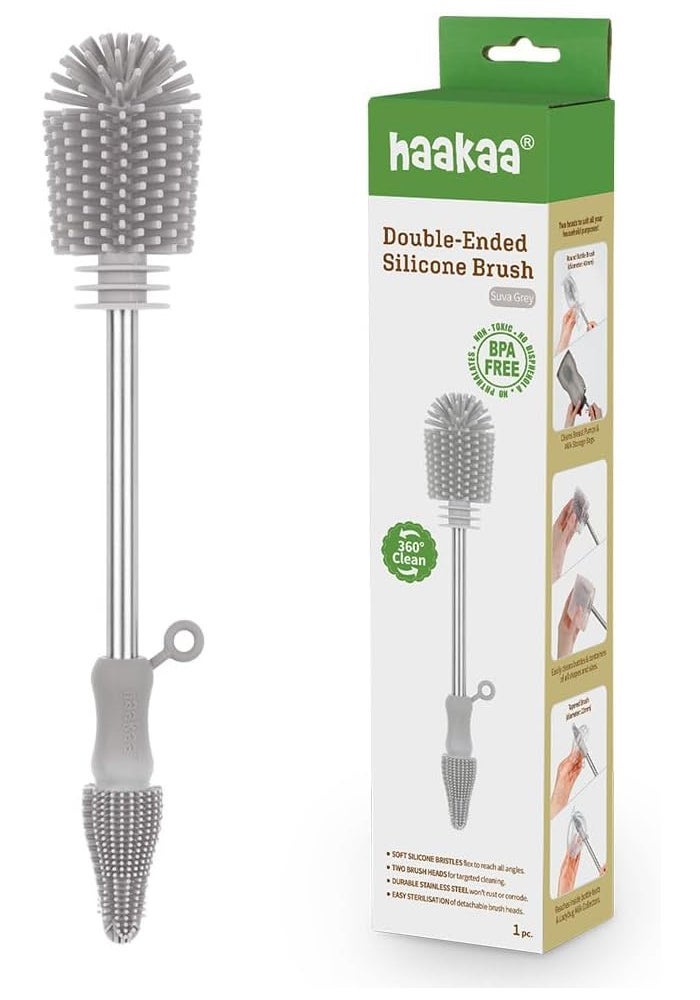Haakaa Silicone Cleaning Brush Kit – Household Cleaning Brushes for Bottles and Crevices – Food-Grade Silicone: Dishwasher Safe (Brush-Grey) - Image 1