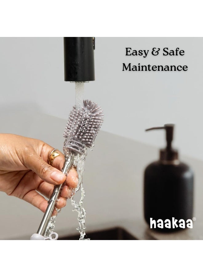 Haakaa Silicone Cleaning Brush Kit – Household Cleaning Brushes for Bottles and Crevices – Food-Grade Silicone: Dishwasher Safe (Brush-Grey) - Image 5