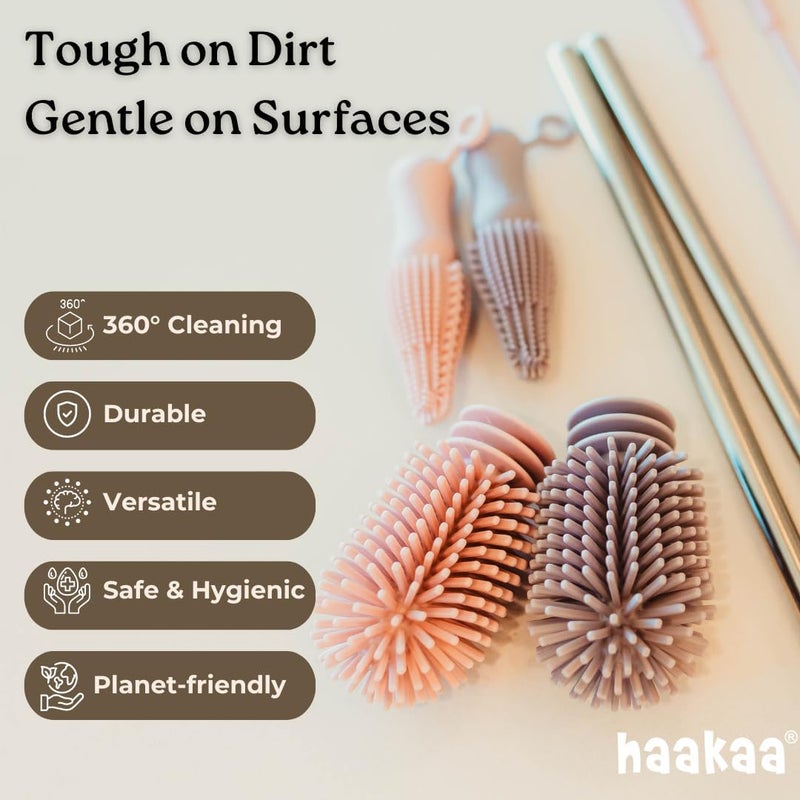 Haakaa Silicone Cleaning Brush Kit – Household Cleaning Brushes for Bottles and Crevices – Food-Grade Silicone: Dishwasher Safe (Brush-Grey) - Image 2