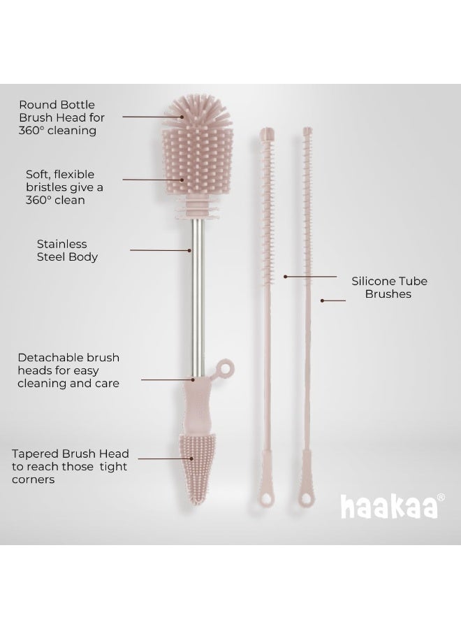 Haakaa Silicone Cleaning Brush Kit – Household Cleaning Brushes for Bottles and Crevices – Food-Grade Silicone: Dishwasher Safe (Brush-Grey) - Image 3