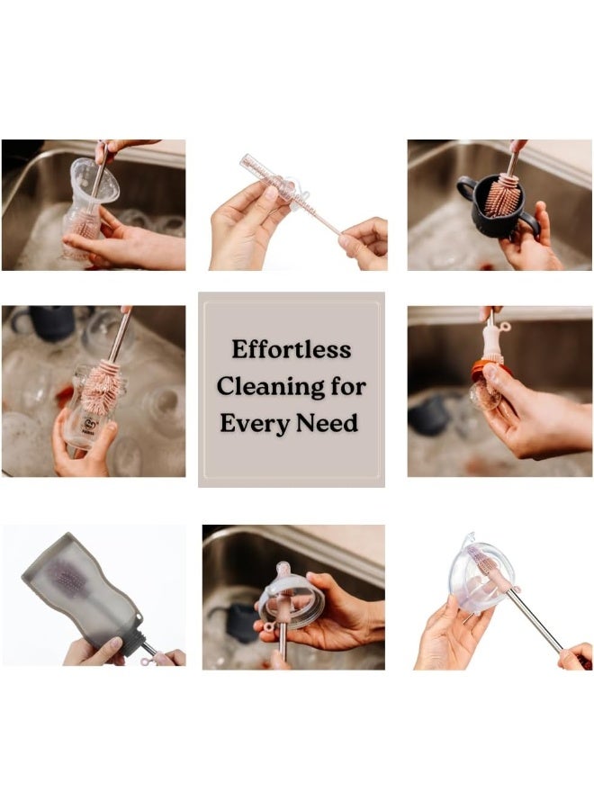 Haakaa Silicone Cleaning Brush Kit – Household Cleaning Brushes for Bottles and Crevices – Food-Grade Silicone: Dishwasher Safe (Brush-Grey) - Image 4
