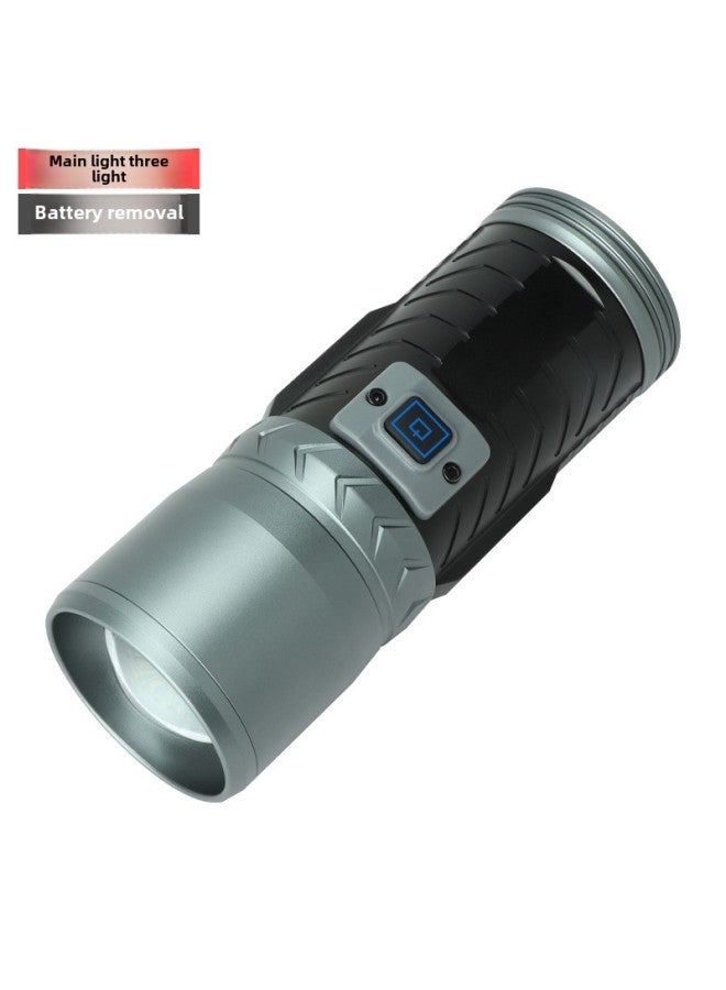 Three-light Source Fishing Lamp Flashlight Strong Light High-power Night Fishing Lamp Blue Light Outdoor USB Rechargeable Fishing Lamp-Color:Package 3: Light + Line + Cloth Bag + Fishing Box Bracket  - Image 2