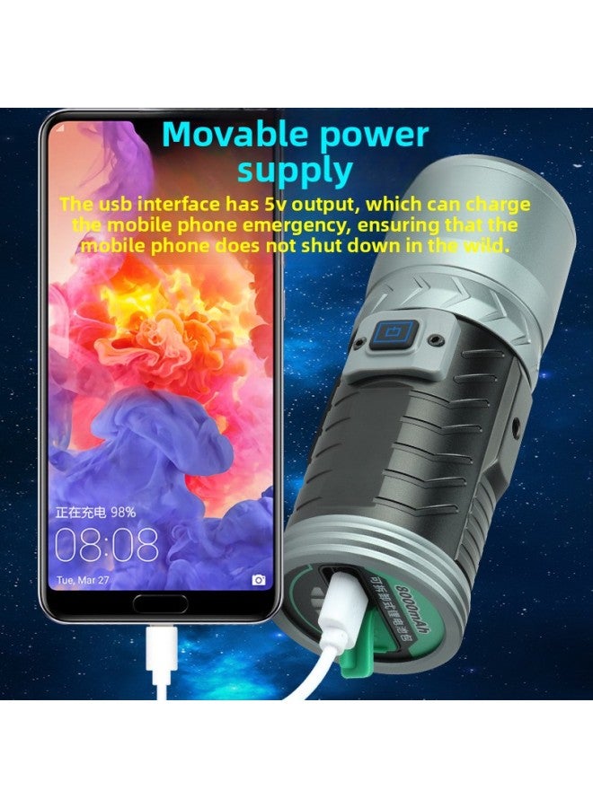 Three-light Source Fishing Lamp Flashlight Strong Light High-power Night Fishing Lamp Blue Light Outdoor USB Rechargeable Fishing Lamp-Color:Package 3: Light + Line + Cloth Bag + Fishing Box Bracket  - Image 4