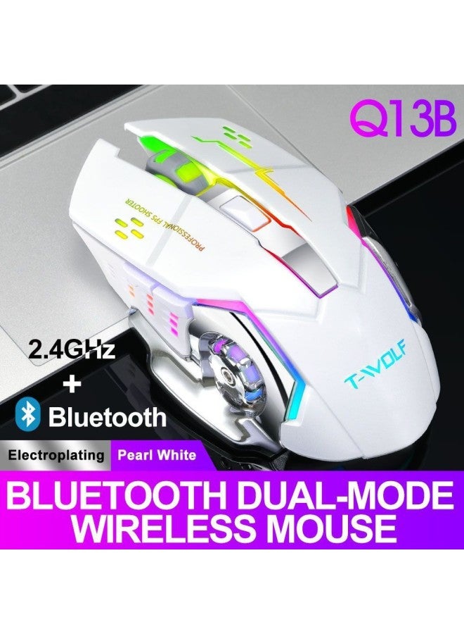 T-WOLF Explosions Q13 Rechargeable Wireless Mouse Office Game Laptop Creative Mouse Factory-Color:Q13b Piano White 2.4g+bluetooth Dual Mode Wireless Mouse - Image 1