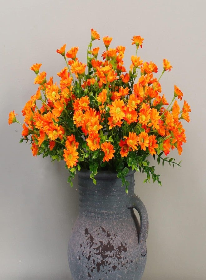 alyptus 8 Bundles Artificial Flowers for Outdoors Faux Mums UV Resistant Plastic Fall Plants Fake Greenery Orange Daisy Bulk for Home Gardenr Window Box Pathway Plante Wedding Decor (Orange) - Image 5