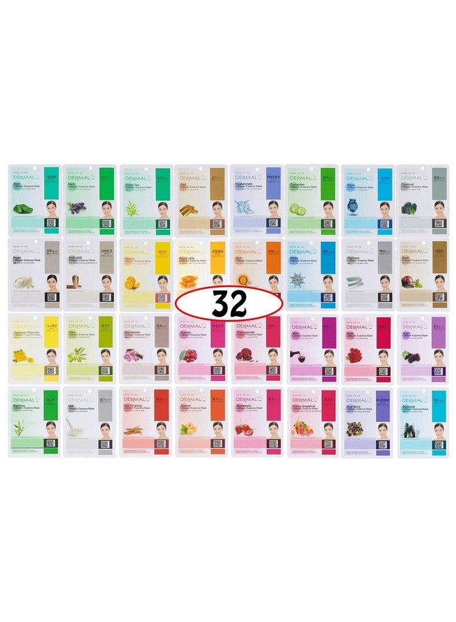 DERMAL 32 Combo A+B Set Collagen Essence Korean Face Mask - Hydrating and Soothing Facial Mask with Panthenol - Hypoallergenic Self Care Sheet Mask for All Skin Types - Natural Home Spa Treatment Mask - Image 1