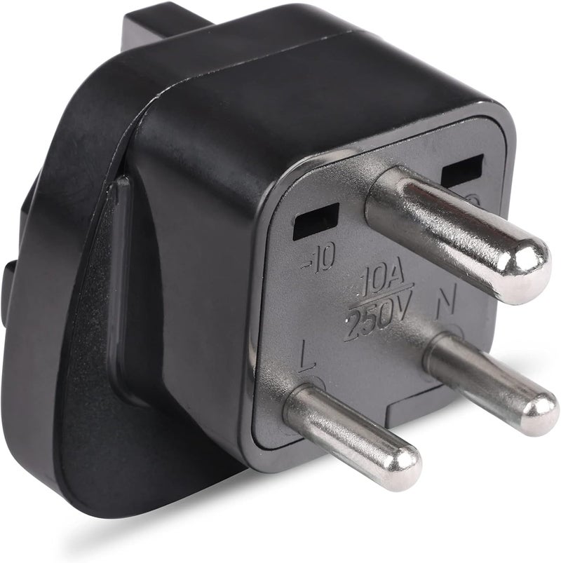 OREI European (Schuko) to India Plug Adapter - Convert European Type E/F Input to India Type D Three Prong Output Connection - Heavy Duty - Black Color (2 Pack) - Image 2