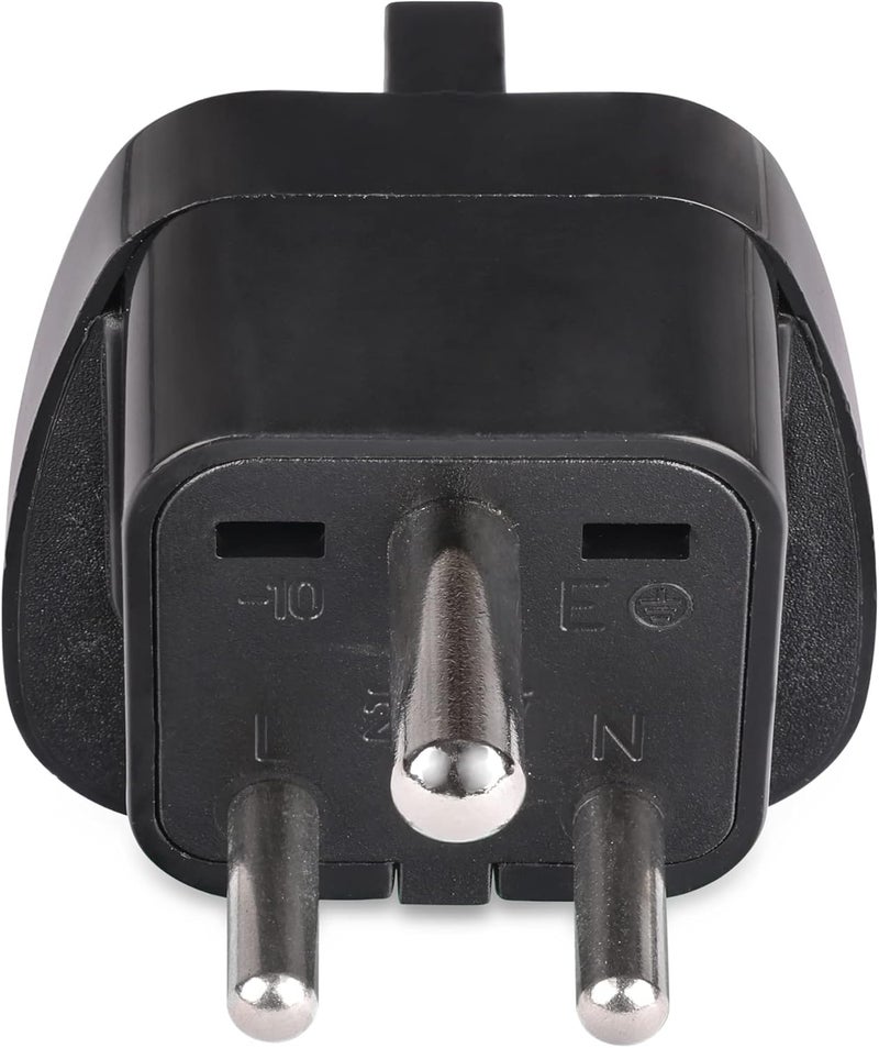 OREI European (Schuko) to India Plug Adapter - Convert European Type E/F Input to India Type D Three Prong Output Connection - Heavy Duty - Black Color (2 Pack) - Image 4