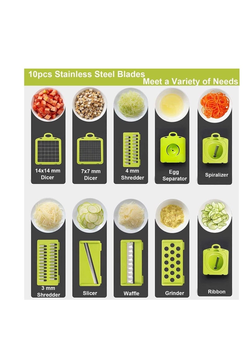 Raxoom Vegetable Chopper Onion Chopper Pro Spiralizer Multifunctional 15 in 1 Food Chopper, Kitchen Slicer Veggie Cutter Dicer With 10 Blades, Potato Tomato Garlic Salad Chopper with Container - Image 5