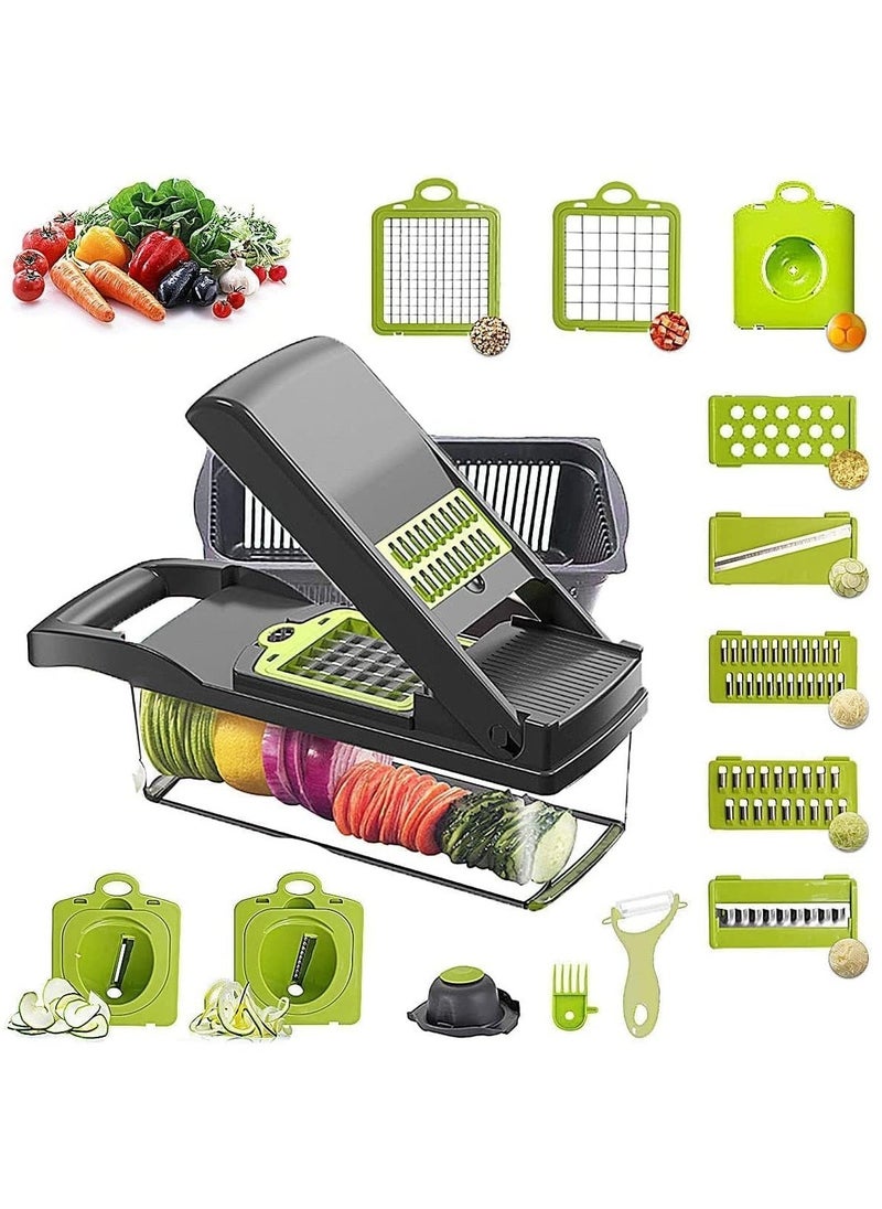 Raxoom Vegetable Chopper Onion Chopper Pro Spiralizer Multifunctional 15 in 1 Food Chopper, Kitchen Slicer Veggie Cutter Dicer With 10 Blades, Potato Tomato Garlic Salad Chopper with Container - Image 1