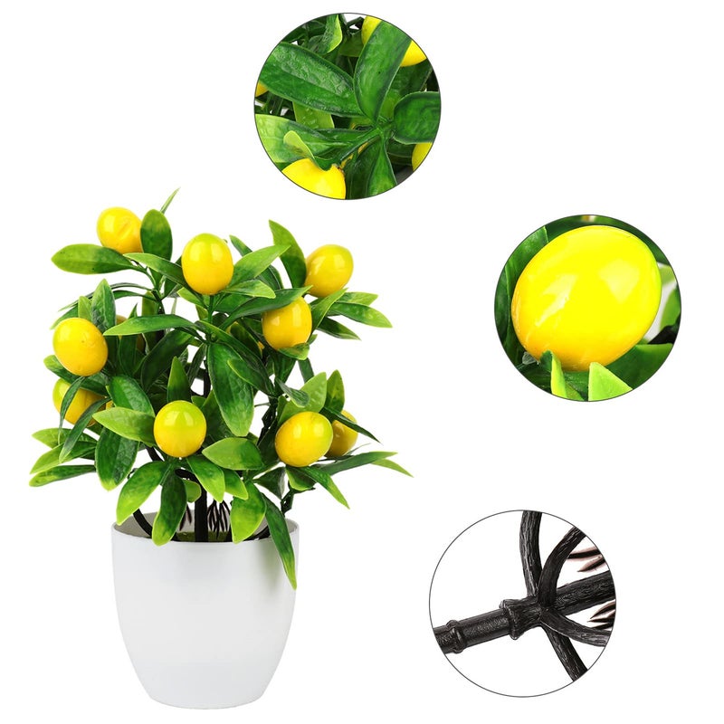 2 pieces of artificial lemon tree plant decoration, 9.45 inches, fake green plant, flower decoration, mini potted fruit stem, used for home decoration, office - Image 3