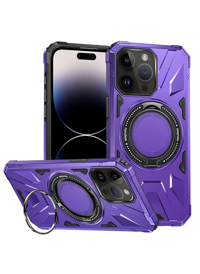 جولدن ماسك جولدن ماسك لهاتف ايفون 14 برو ماكس (iPhone 14 Pro Max) جراب هاتف مغناطيسية مقاومة للصدمات من ماج سيف مع حامل حلقي - (بنفسجى)  - Image 1