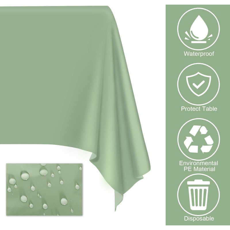 Mulbozy 2 Pcs Sage Green Tablecloth Plastic 54 Ã—108 Inches Rectangle Sage Green Tablecloth Disposable Plastic Waterproof Table Cover for Outdoor Picnic, Kitchen, Holiday Birthday Wedding Baby Shower Party - Image 2