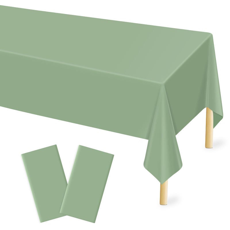 Mulbozy 2 Pcs Sage Green Tablecloth Plastic 54 Ã—108 Inches Rectangle Sage Green Tablecloth Disposable Plastic Waterproof Table Cover for Outdoor Picnic, Kitchen, Holiday Birthday Wedding Baby Shower Party - Image 1