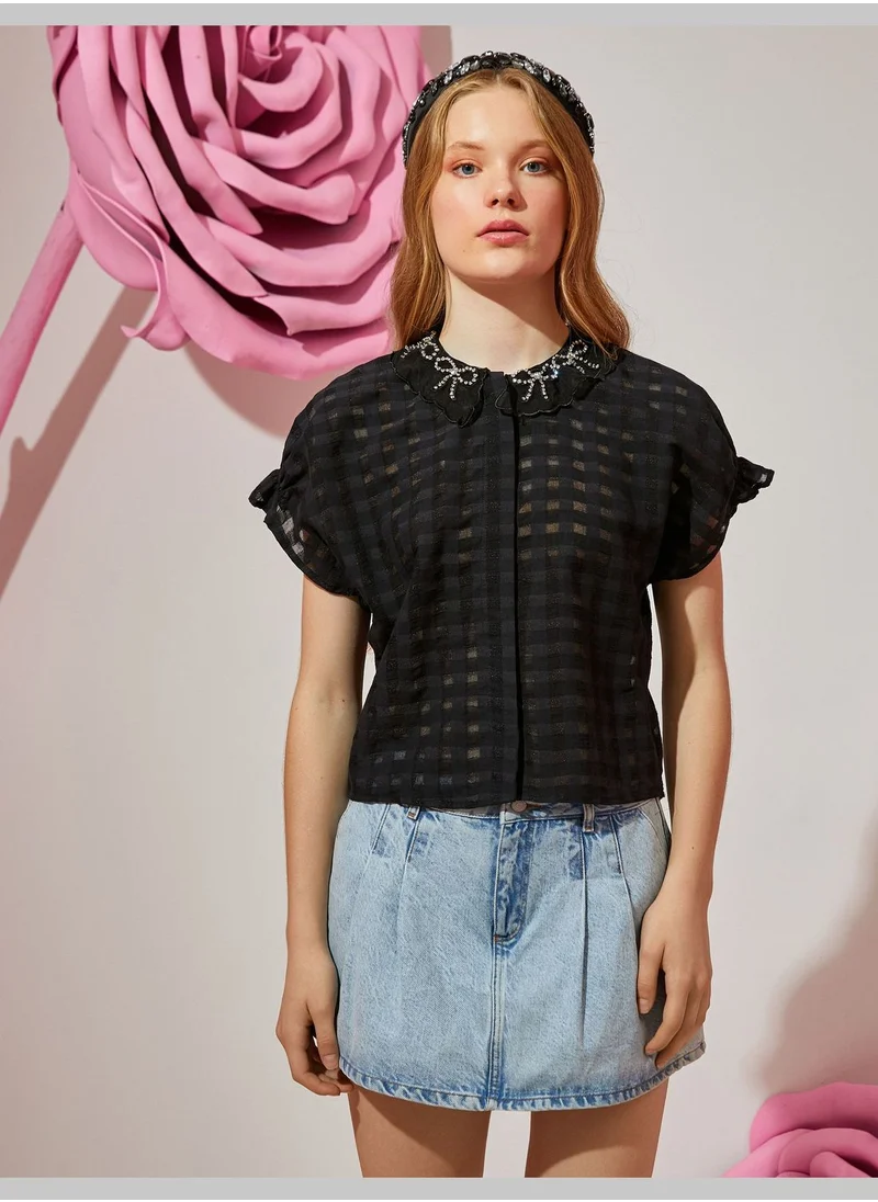 كوتون Jewel Detail Baby Neck Shiny Shirt