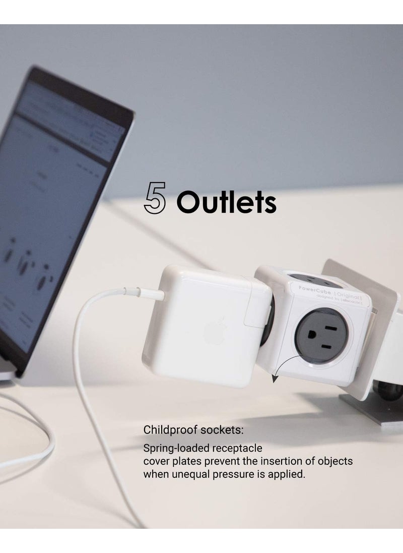Allocacoc Allocacoc PowerCube Original 5 Outlets Wall Plug Power Charger Surge Protection Compact for Travel Home and Office Space Saving 1875W 15A 125V ETL Certified  - Image 4