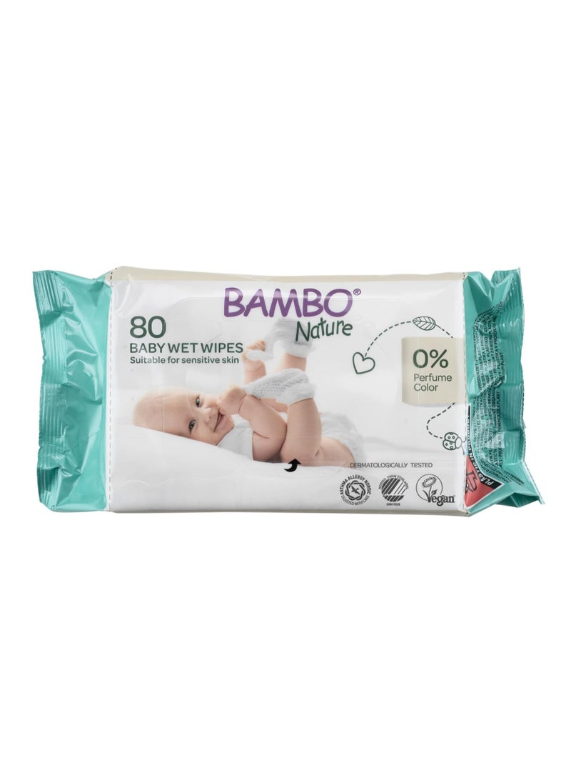 BAMBO NATURE Bambo Nature Wet Wipes, Newborn Essentials, Eco-Labelled Baby Wipes, Gentle & Soft Wipes, Moisturising & Skin-Friendly Wet Wipes For On The Go, Sustainable Baby Essentials For Newborn - 80 Wipes  - Image 1