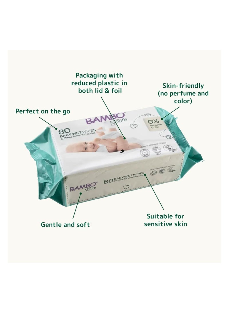 BAMBO NATURE Bambo Nature Wet Wipes, Newborn Essentials, Eco-Labelled Baby Wipes, Gentle & Soft Wipes, Moisturising & Skin-Friendly Wet Wipes For On The Go, Sustainable Baby Essentials For Newborn - 80 Wipes  - Image 2