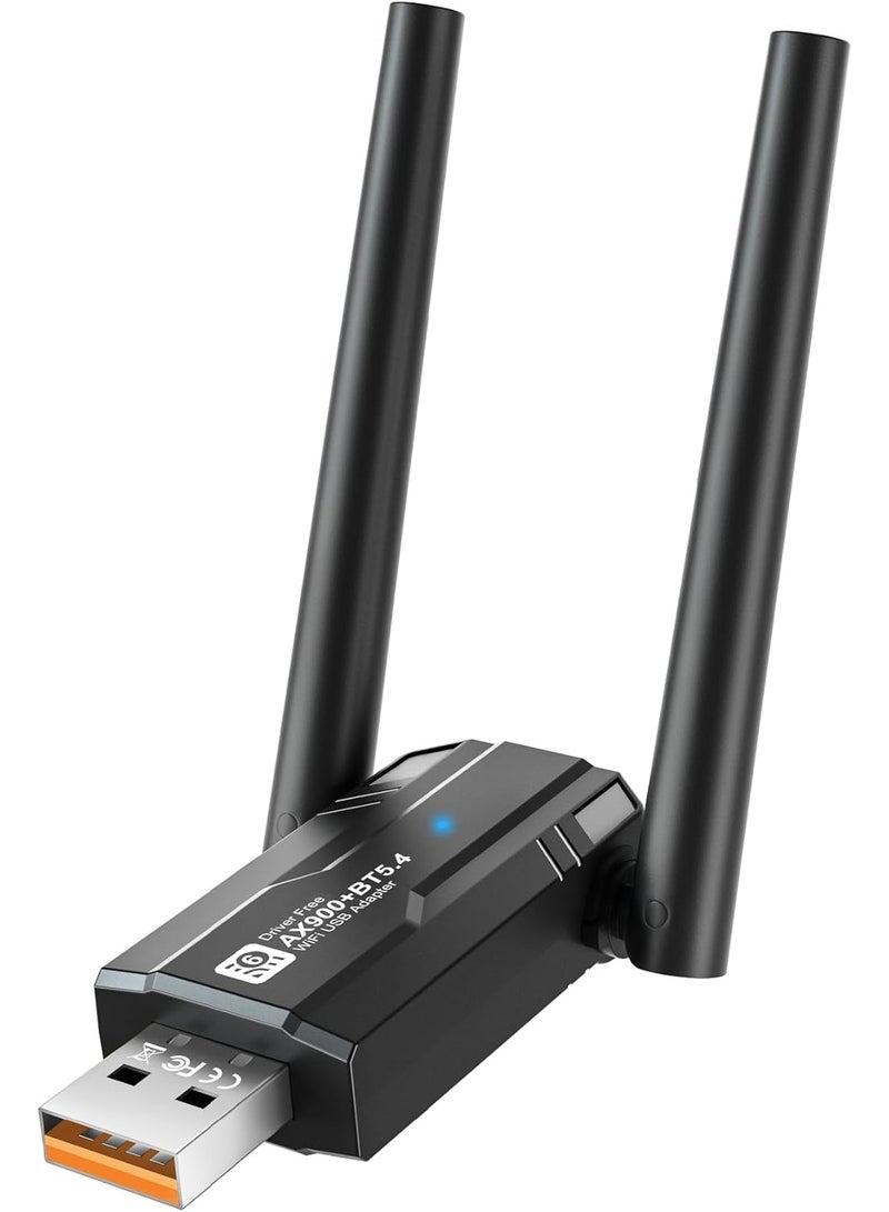 USB WiFi 6 Adapter with Bluetooth 5.4 Dual Band 2.4/5GHz, AX900Mbps USB Wireless Network Adapter with 5dBi Antenna for Desktop/Laptop, 802.11ax, WPA3, Compatible with Windows 11/10/8.1/8/7 - Image 1