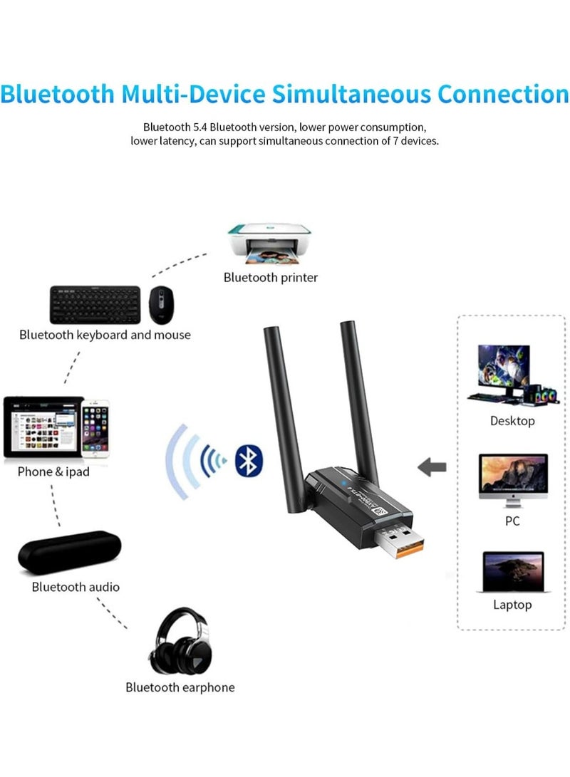 USB WiFi 6 Adapter with Bluetooth 5.4 Dual Band 2.4/5GHz, AX900Mbps USB Wireless Network Adapter with 5dBi Antenna for Desktop/Laptop, 802.11ax, WPA3, Compatible with Windows 11/10/8.1/8/7 - Image 5